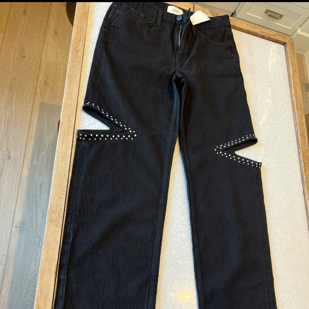 Stoned Aubrey Mid-Rise Cut-Out Straight Jeans